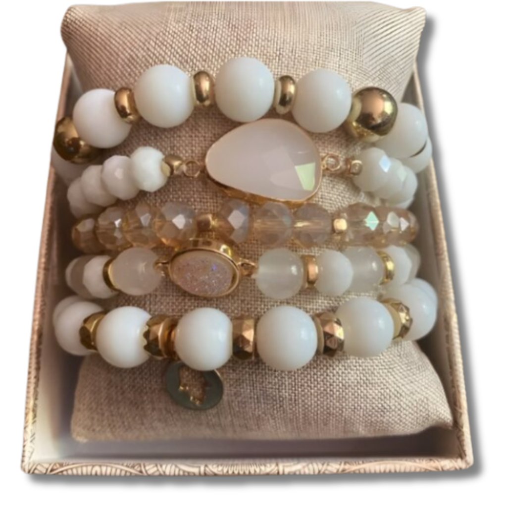 Nwot Nicole Miller Gold And White Stacked Bracelets